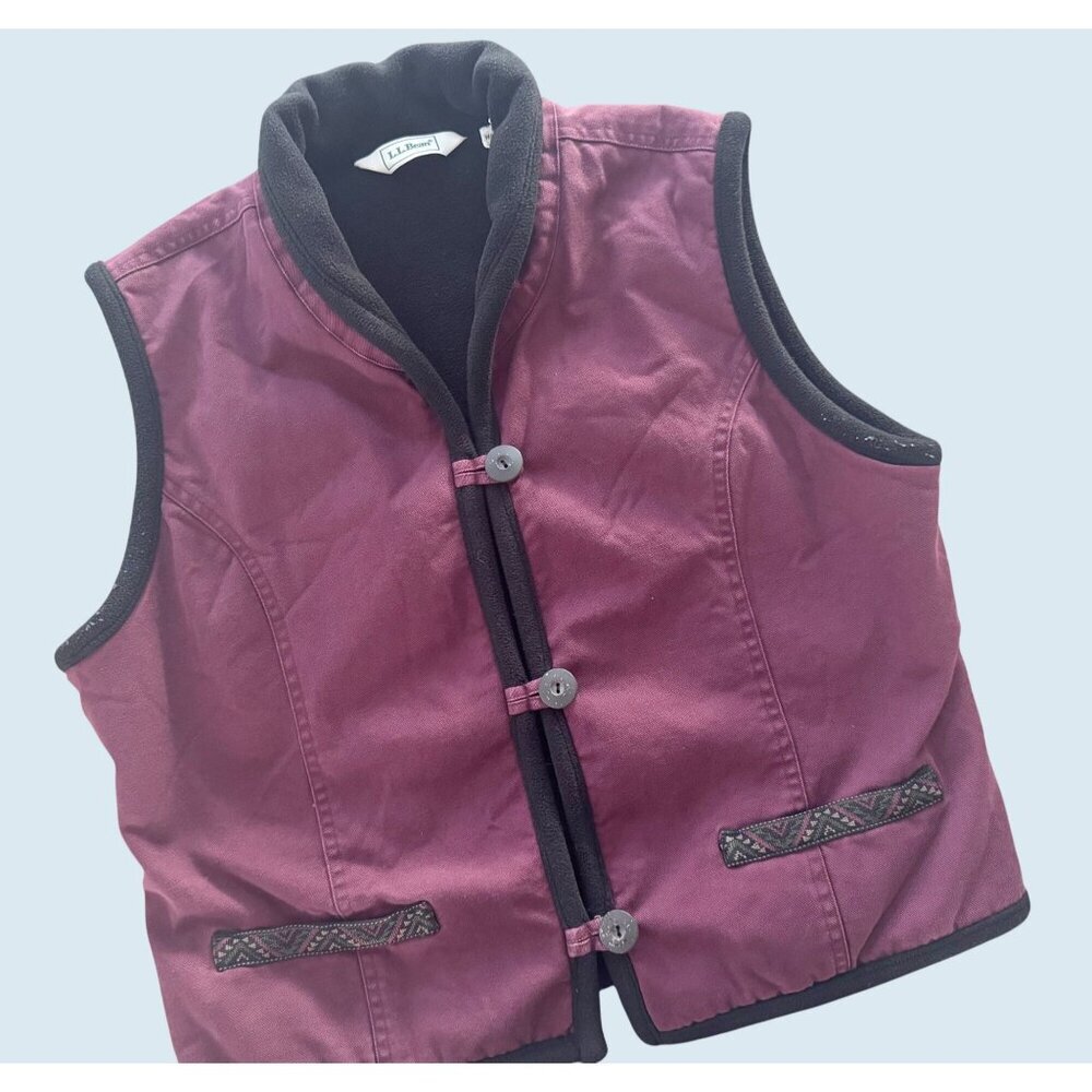 Vintage L.L. BEAN Purple Fleece Lined Retro Vest 1990s Sz S